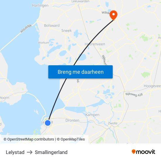 Lelystad to Smallingerland map