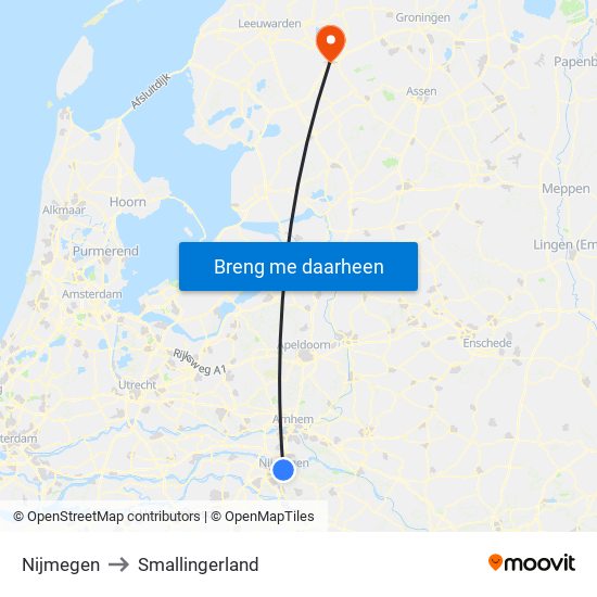 Nijmegen to Smallingerland map