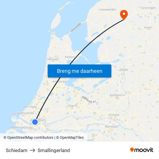 Schiedam to Smallingerland map