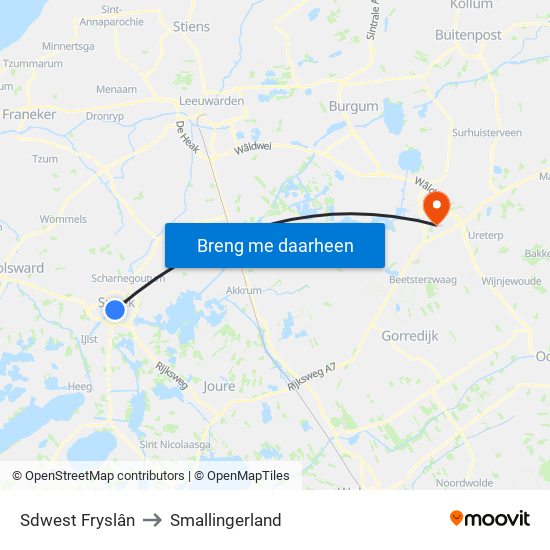 Sdwest Fryslân to Smallingerland map