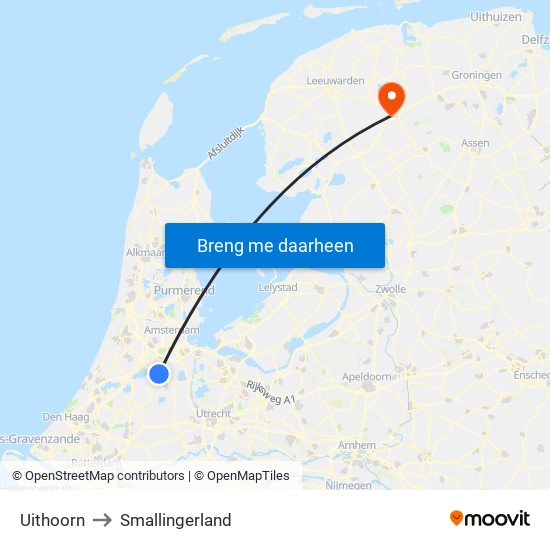 Uithoorn to Smallingerland map