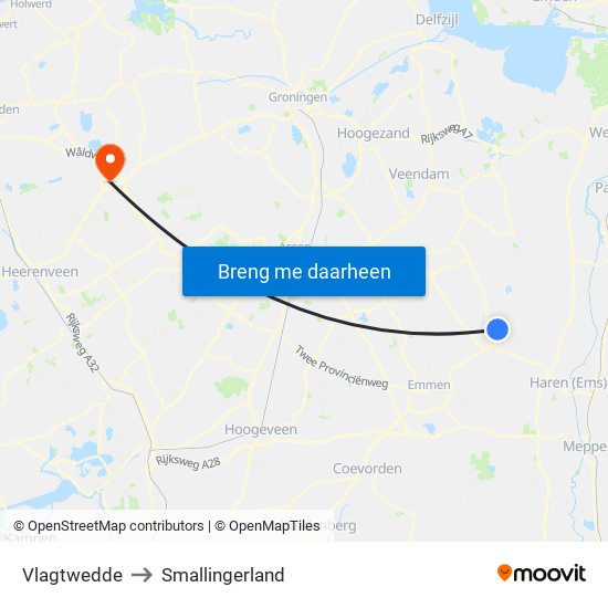 Vlagtwedde to Smallingerland map