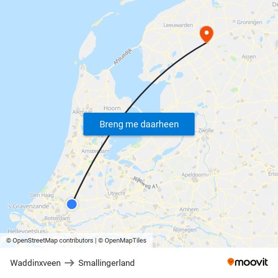 Waddinxveen to Smallingerland map
