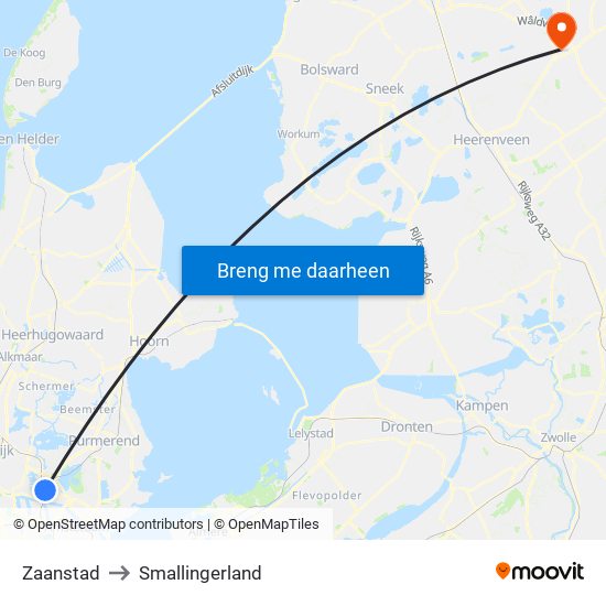 Zaanstad to Smallingerland map