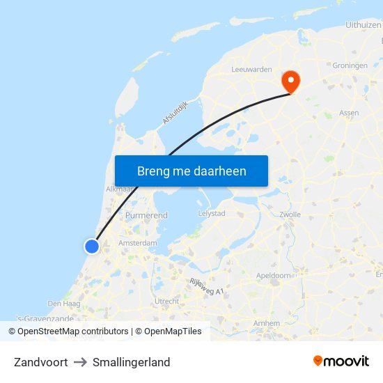 Zandvoort to Smallingerland map