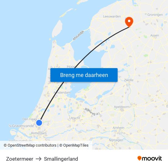 Zoetermeer to Smallingerland map