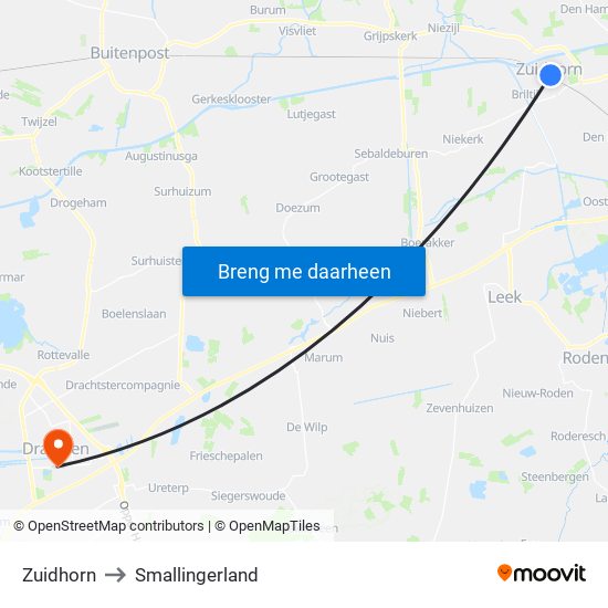 Zuidhorn to Smallingerland map