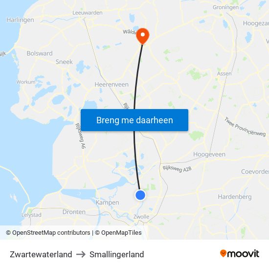 Zwartewaterland to Smallingerland map