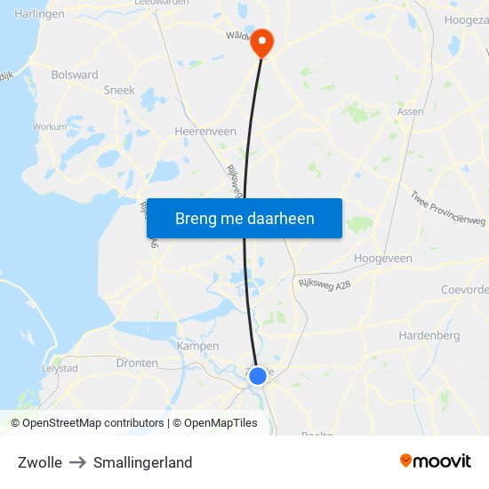 Zwolle to Smallingerland map