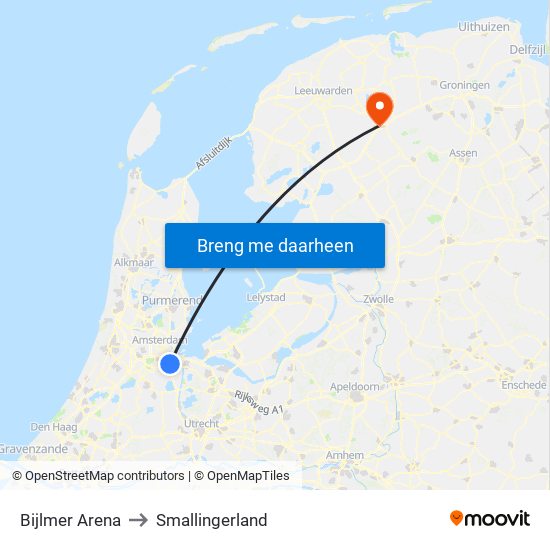 Bijlmer Arena to Smallingerland map