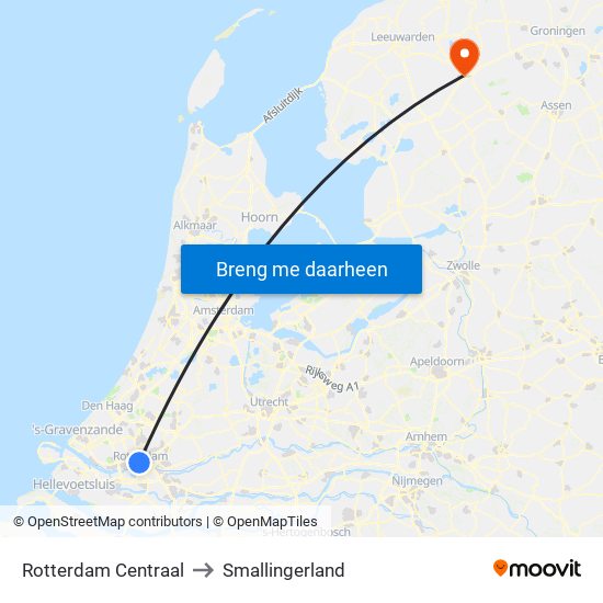 Rotterdam Centraal to Smallingerland map