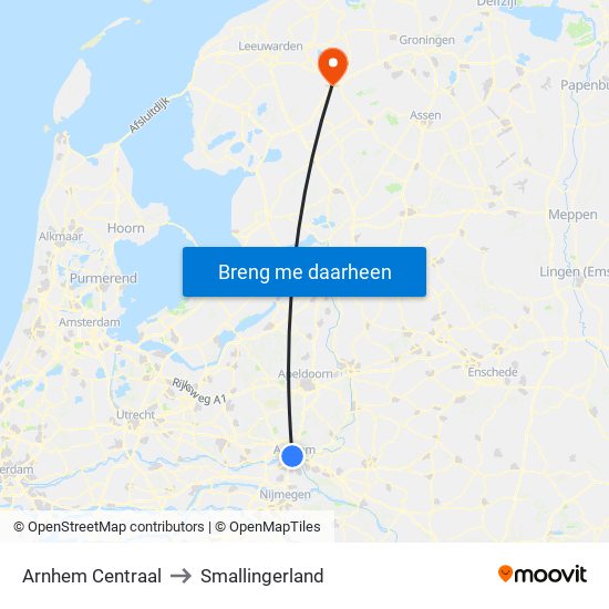 Arnhem Centraal to Smallingerland map