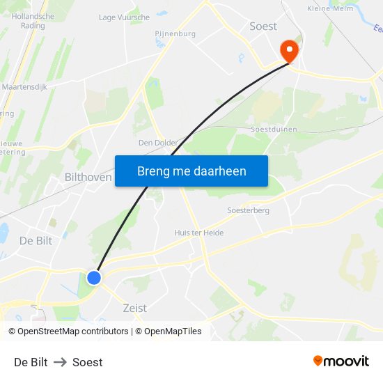 De Bilt to Soest map