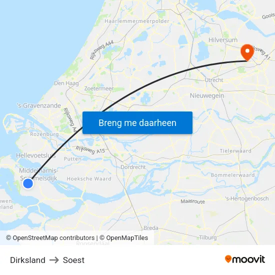 Dirksland to Soest map