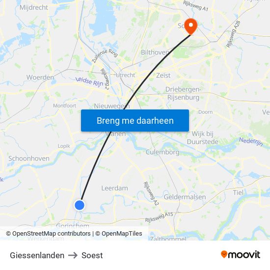 Giessenlanden to Soest map