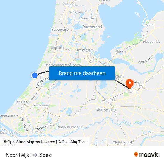 Noordwijk to Soest map