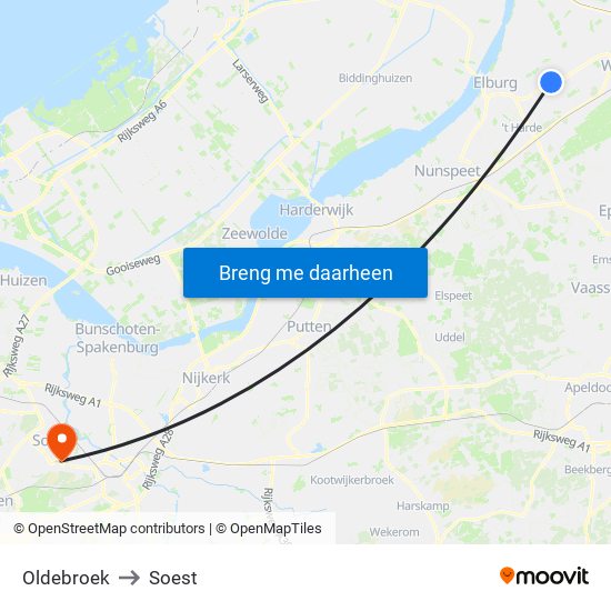 Oldebroek to Soest map