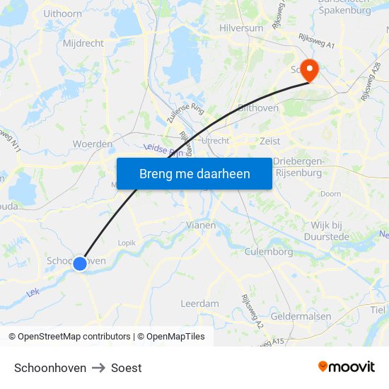 Schoonhoven to Soest map