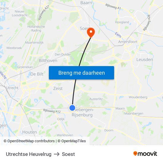 Utrechtse Heuvelrug to Soest map