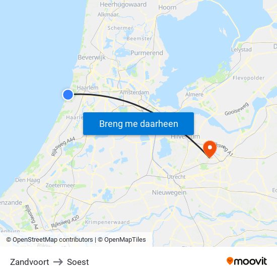 Zandvoort to Soest map