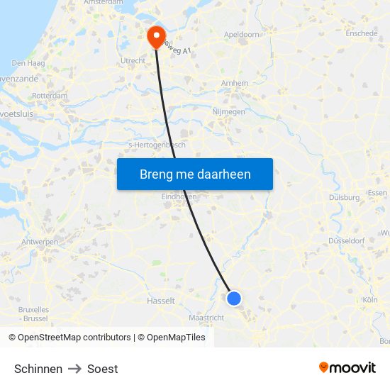 Schinnen to Soest map