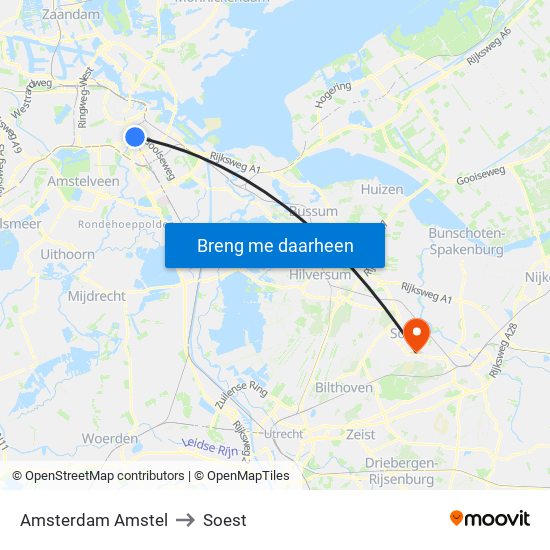 Amsterdam Amstel to Soest map