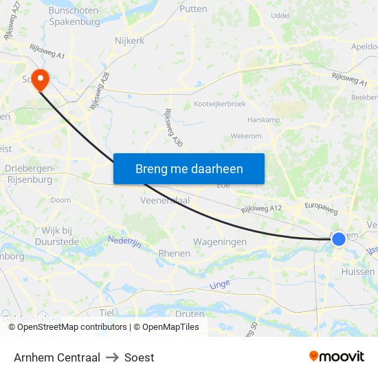 Arnhem Centraal to Soest map