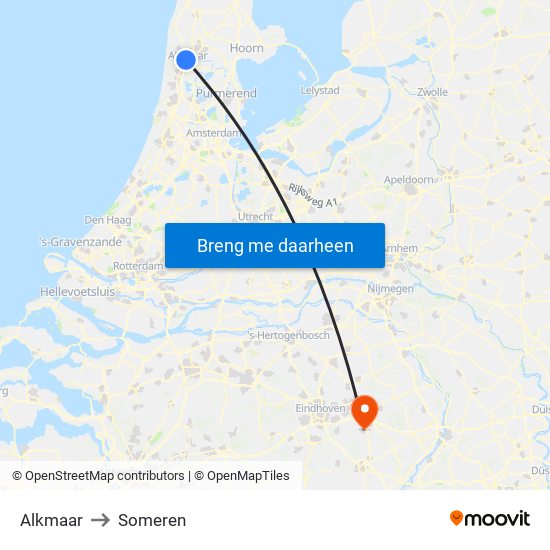 Alkmaar to Someren map
