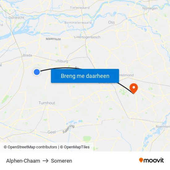 Alphen-Chaam to Someren map