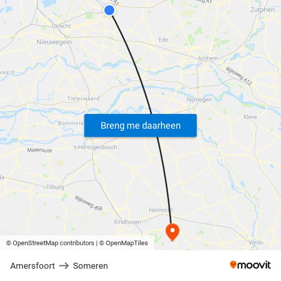 Amersfoort to Someren map