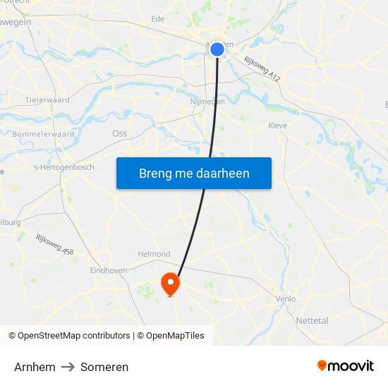 Arnhem to Someren map