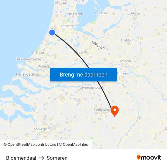 Bloemendaal to Someren map