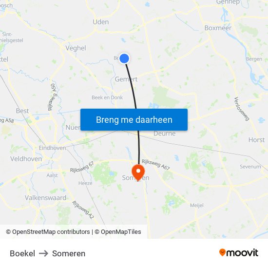 Boekel to Someren map