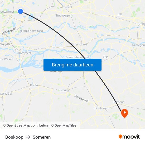 Boskoop to Someren map