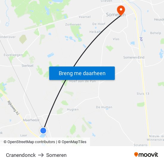 Cranendonck to Someren map