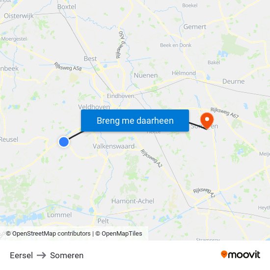 Eersel to Someren map