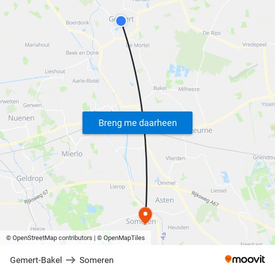 Gemert-Bakel to Someren map