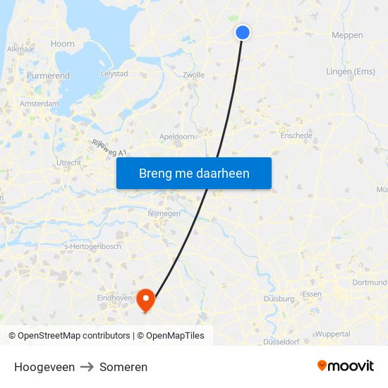 Hoogeveen to Someren map
