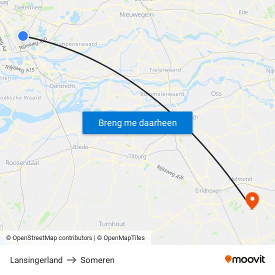 Lansingerland to Someren map