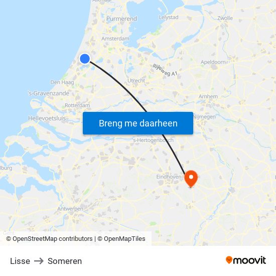 Lisse to Someren map