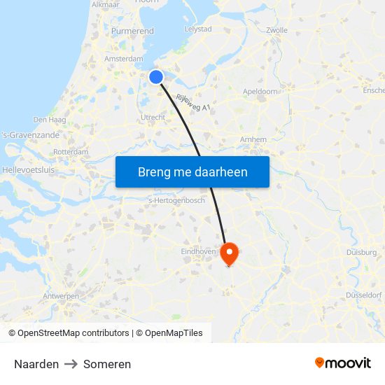 Naarden to Someren map