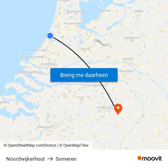 Noordwijkerhout to Someren map