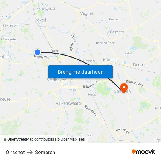 Oirschot to Someren map