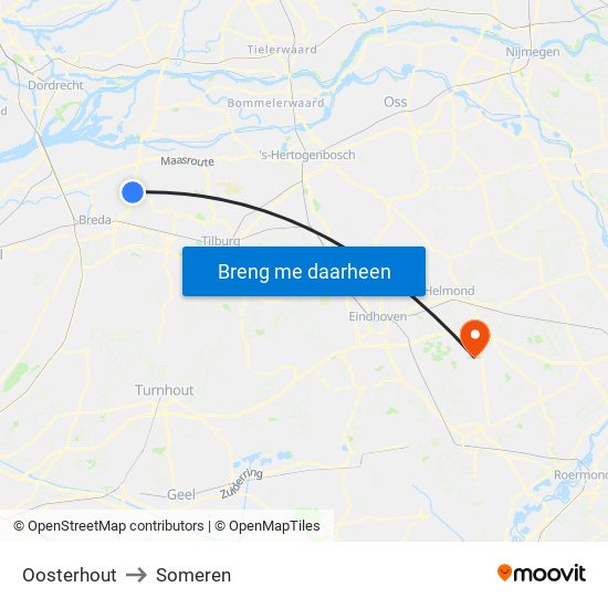 Oosterhout to Someren map