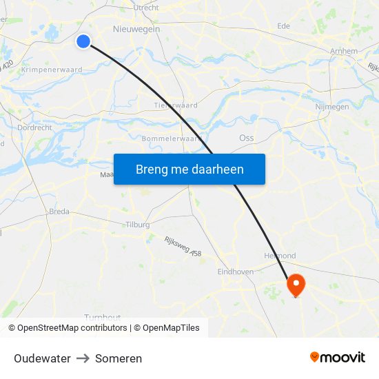 Oudewater to Someren map