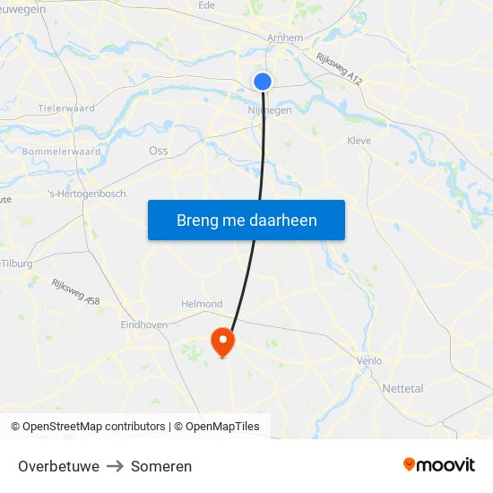 Overbetuwe to Someren map