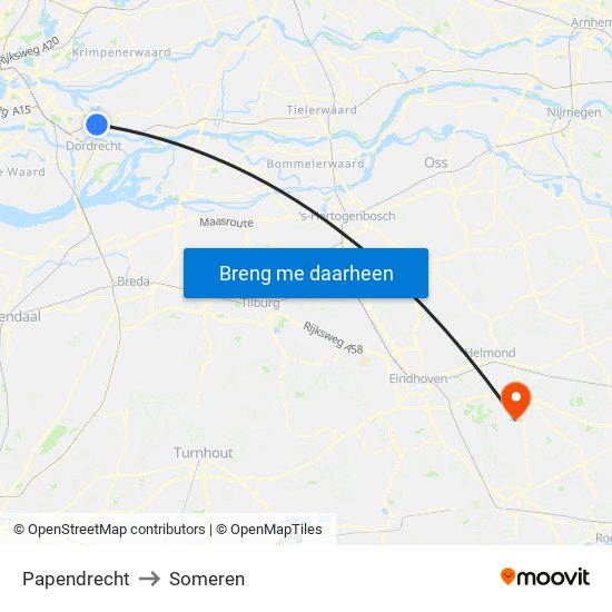 Papendrecht to Someren map