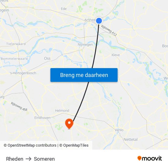 Rheden to Someren map