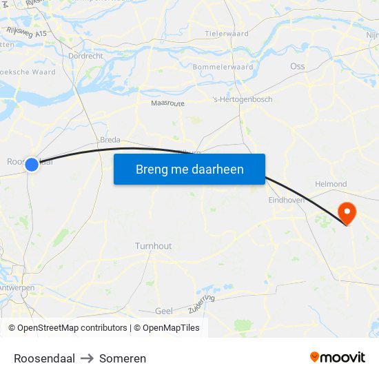 Roosendaal to Someren map