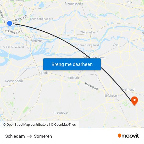 Schiedam to Someren map